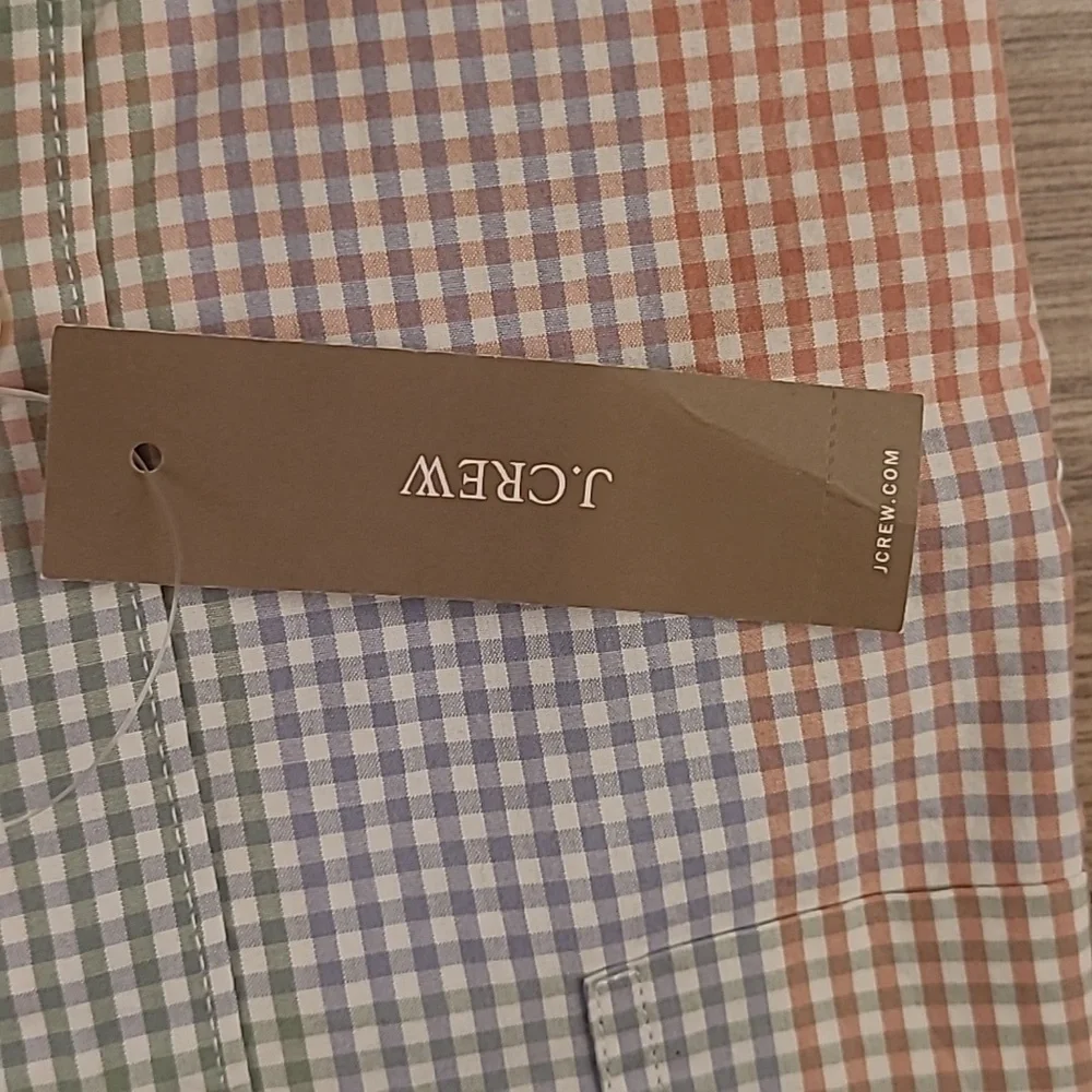 J CREW Secret Wash Multicolor Block Plaid Cotton Mens Sz M Long Sleeve Shirt NEW
